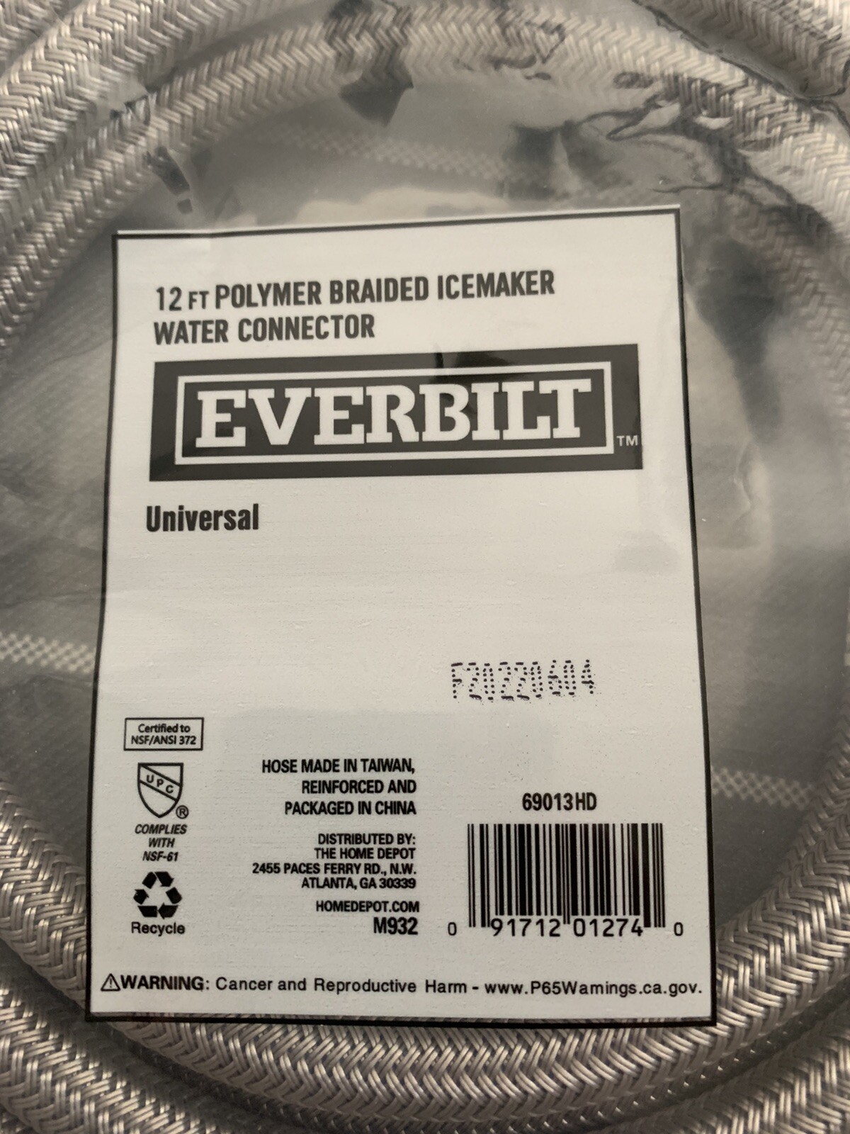 Everbilt 12’ Polymer Braided Ice maker Water Connector Universal NIB eBay