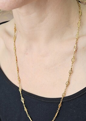 Victorian 14k Gold Gothic Revival Geometric Antique Sautoir Necklace Chain 20.5''