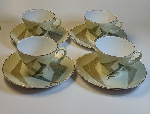 Atomic SAKAI CHINA 4 tazas y 4 platillos borde oro verde RARO - Imagen 2 de 8