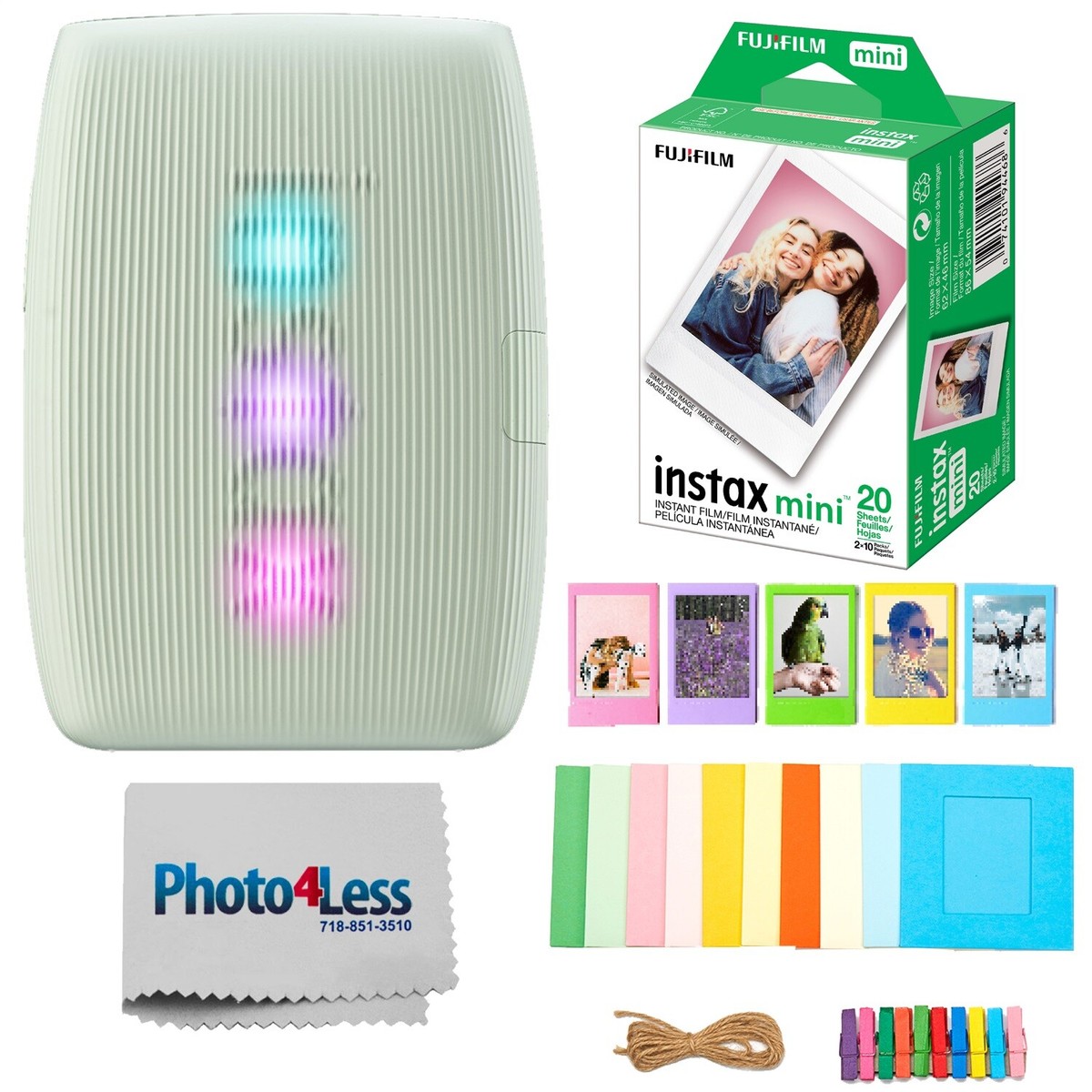 FUJIFILM INSTAX MINI LINK 3 Smartphone Printer (Sage Green) Bundle