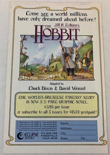 1989 Eclipse Comics ad page ~ J.R.R. Tolkien THE HOBBIT ~ JRR TOLKIEN