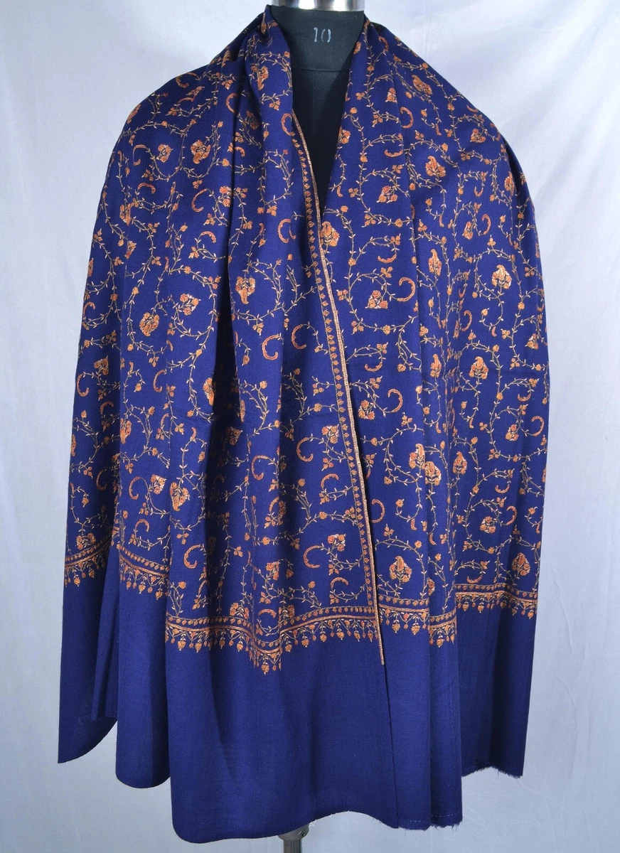 BLUE SOZNI HAND EMROIDERY SHAWL 100 CASHMERE MADE IN KASHMIR