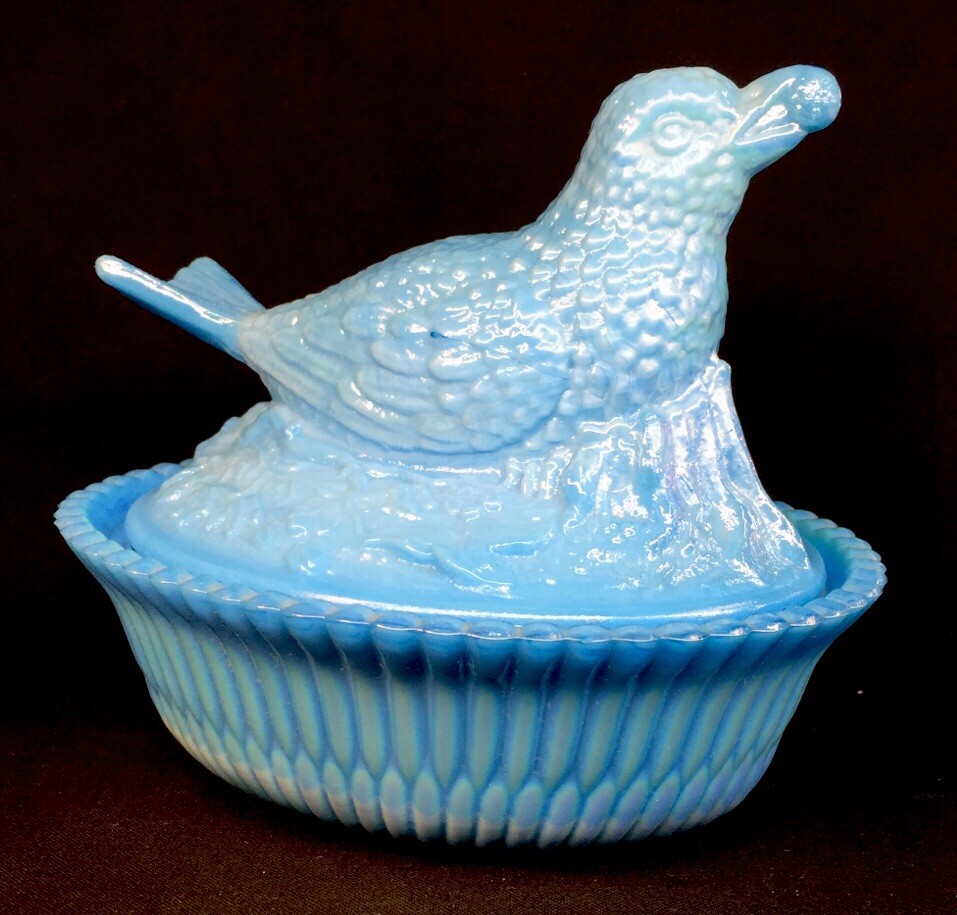 Joe St Clair Art Glass Blue Carnival Bird On Nest Joe St Clair