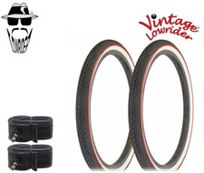 2 Vtg Lowrider 20 X 1.75 Whitewall Red Line Bicycle Tires Brick Tread Wtubes.