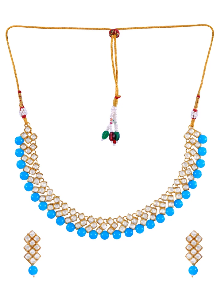 Conjunto de joyas de boda india de Bollywood con tachuelas de piedra azul Kundan collar pendientes Foto 2 de 3