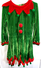 DELUXE ELF CHRISTMAS COSTUME DRESS BELLS SHOE COVERS HAT SMALL STRIPED SOCKS WOW