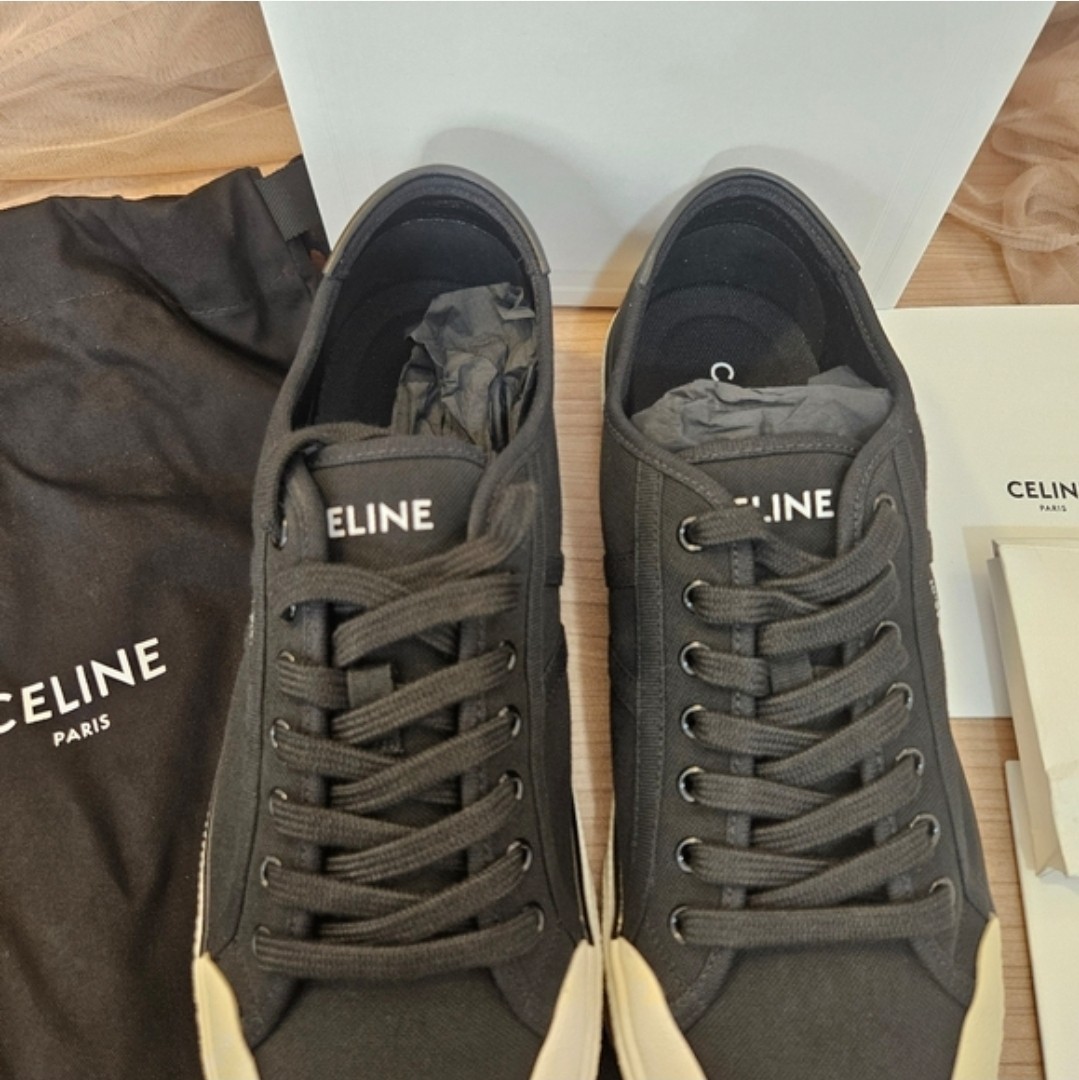 CELINE AS-01 Men's Cap Toe Lace Up Black Canvas/ Calfskin Sneakers