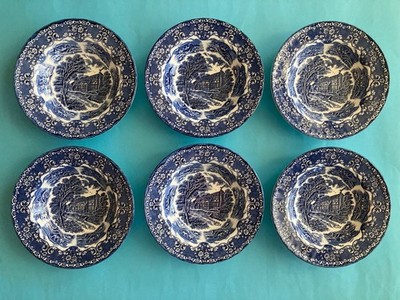 6 Suppenteller Grindley English Country Inns + blau