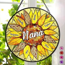 Family Sunflower Stained Glass Suncatcher, Personalized Birth Month Mother's Day