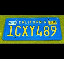 California Blue & Yellow License Plate 1980's Vintage 80s 1CXY489
