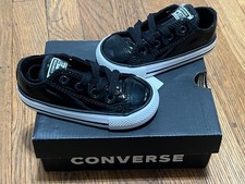 Converse Infant Chuck Taylor All Star Patent Leather Ox Black/White 762322C sz 6