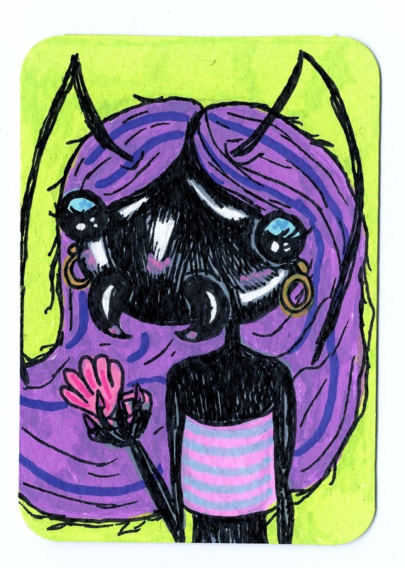 ACEO original art card drawing- "BrANTz #1" Cool Girl Bugs Measuring 2.5" x 3.5