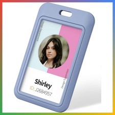 3 Pack Sliding ID Badge Holder Vertical Hard Plastic Light Blue Card Protector