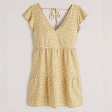 Abercrombie & Fitch Yellow Polka Dot Dress Ruffle Sleeve Mini Tiered Skirt XS