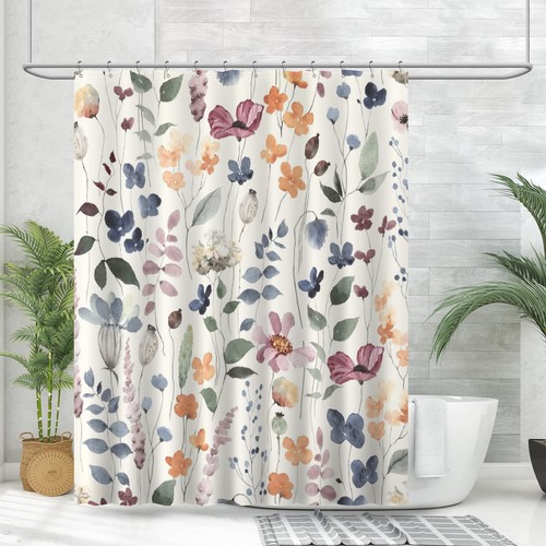 Ink Floral Shower Curtain, Colorful Flower Shower Curtain for Bathroom, Water...