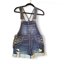 No Bo Denim Shortalls Overalls Juniors M 7-9 Blue Distressed Y2K Summer Festival