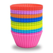 24 Pack Silicone Baking Cups Reusable Muffin Liners Non-Stick 10618, Rainbow