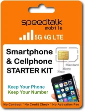 SpeedTalk Mobile Pre-Paid SIM Card Starter Kit – No Contract Wireless Plans... 