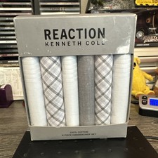 Mens Kenneth Cole Reaction 6 pc Handkerchief Set Black White Gray Plaid Solid