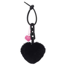 9.1" Heart Plush Keychain, Rabbit Hair Fur Pompom Bag Charm, Black