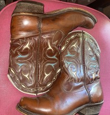 50s Vntg Rockabilly brownTeal leather cowgirl Cowboy boots Women 5 Read Descrip