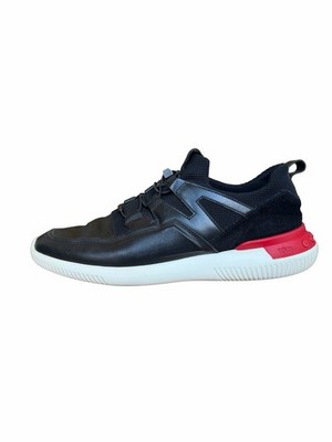 Tod s No Code Leather Mesh Sneakers Black Red Heel Men s US 10.5 UK 9 Italy