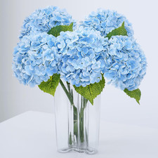 Realistic 21" Blue Hydrangea Artificial Flowers with Long Stem - 3 Pack