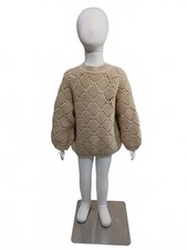 Kids toddler girls beige tan brown balloon sleeve acrylic soft knit sweater
