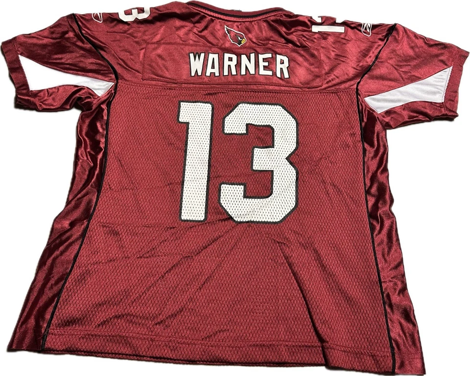 Camiseta deportiva para mujer Kurt Warner Arizona Cardinals L Reebok On Field equipo NFL roja Foto 4 de 4