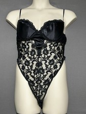 Cinema Etoile Vintage Thong Lingerie Bodysuit Sz Large Black Lace High Cut Thigh