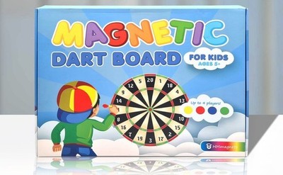 HMMagnets Magnetic Dart Board Set w/12 Pack   4 Color Darts - Brand New & Sealed