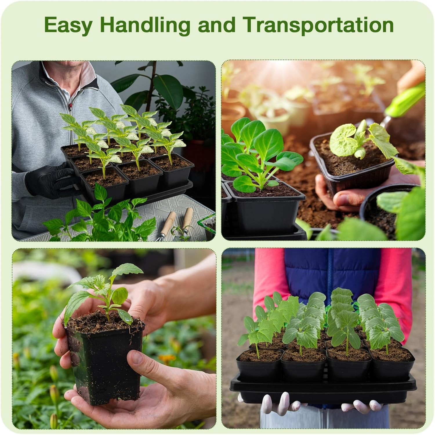 50Pcs 3.5inch Square Nursery Pots with 5Pcs Seed Starting Trays, Seed Starter Tr