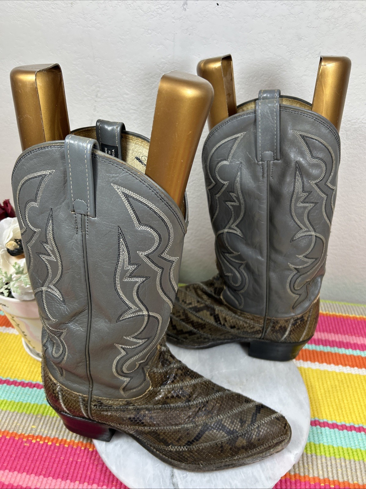 Dan Post Python Snakeskin Gray Leather Western Co… - image 8