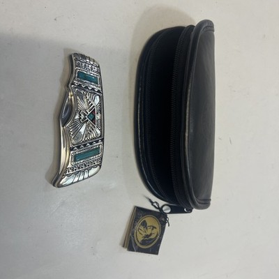 Franklin Mint Collectible Aztec Eagle folding Knife w Turquoise