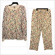 Hanna Andersson Cream Holiday Christmas String Light Pajamas Set Women  s Sz L