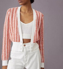 Maeve Anthropologie Bridget Cardigan Button Up V-neck Coral Cream Cropped Knit S