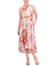 Vince Camuto Printed Chiffon Ruffle-Tier High-Low Dress Women 12 Pink Sleeveless