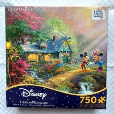 Thomas Kinkade Puzzle Mickey  Minnie Sweetheart Bridge 750 Puzzle NEW DISNEY