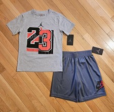 NEW Nike Jordan Youth Big Boy Cotton T-Shirt  Short Set, Red/Gray YS-8/9 