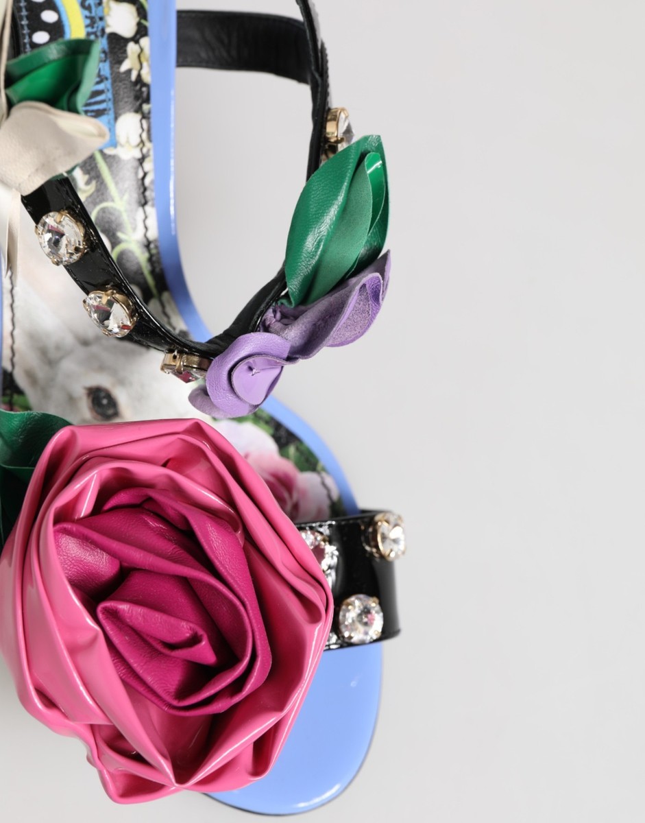 DOLCE & GABBANA Shoes Multicolor Floral Appliqué Crystal Sandal