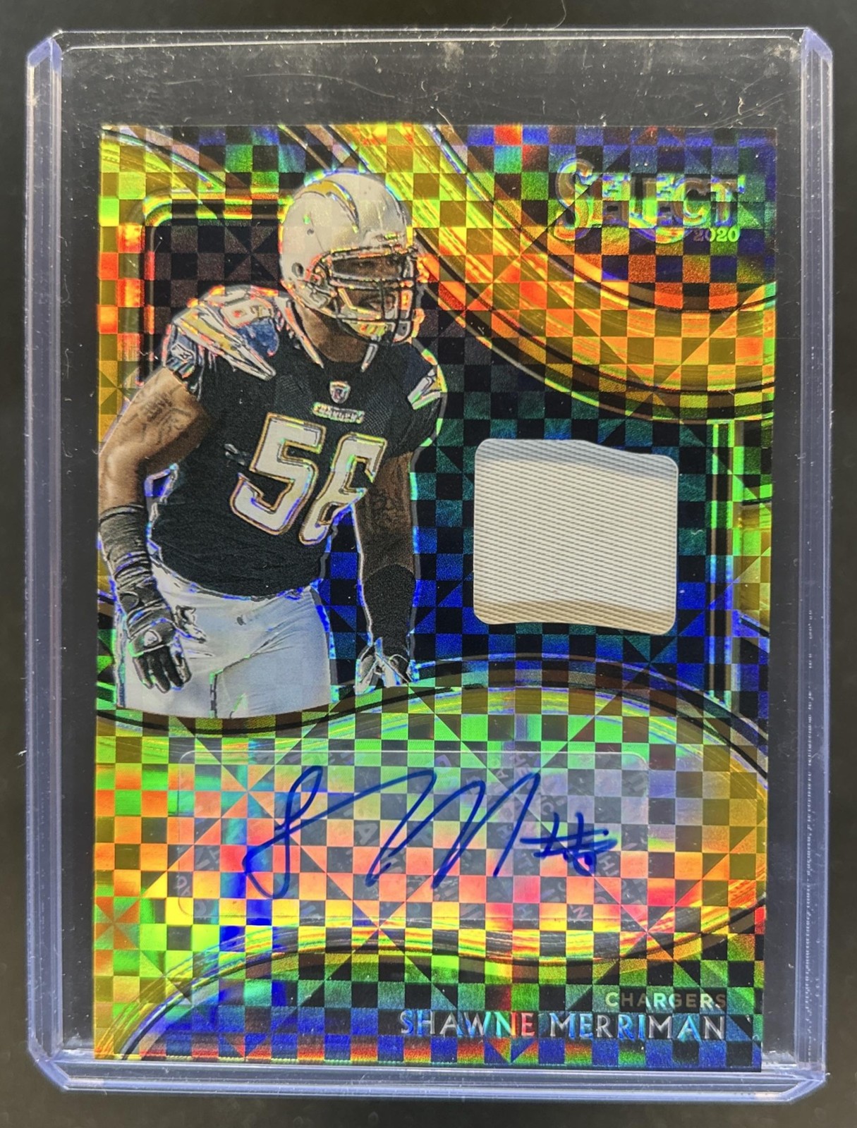 2020 Select Shawne Merriman Signature Memorabilia Patch Gold Prizm Auto #/10 view 1