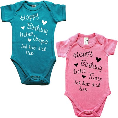 Strampler Babybody Baby Body Happy Birthday Oma Opa Mama Papa Tante Onkel Uroma