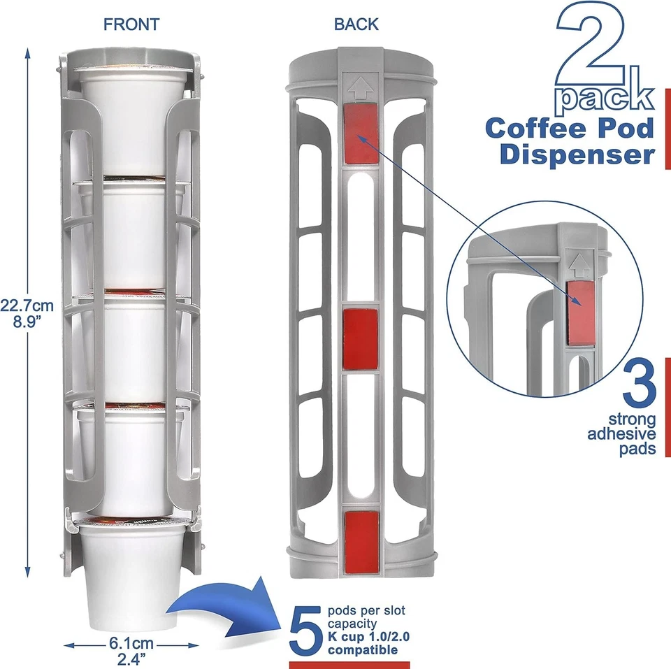 Elegante dispensador de cápsulas de café gris claro de montaje lateral para Keurig - Capacidad de 10 cápsulas Foto 4 de 4