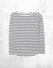 Women’s Fat Face Breton Top Cotton Long Sleeve Navy Cotton Stripe Crew Neck