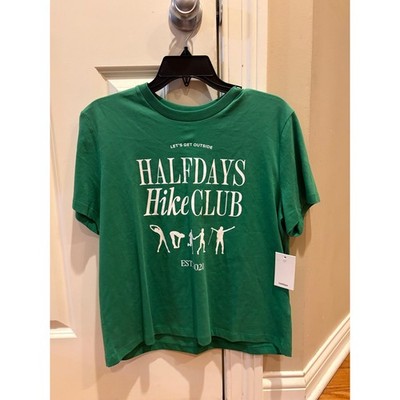 New Halfdays Hike Club Graphic T Shirt Green Womens S Short Sleeve EST $45