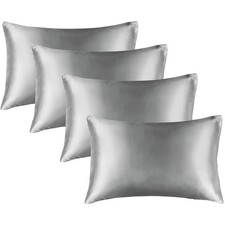 Breathable Satin Pillowcases, King Size Set Of 4, Cooling, Grey