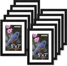 10 Pack 5x7 Picture Frame Set Photo Frames HD Plexiglass Tabletop Wall Black
