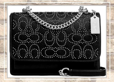 NWT COACH Klare CX260 Sig Rivets Conv Satchel X-Body Bag In BLACK Leather Silver