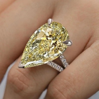3Ct Pear Cut Lab Created Yellow Sapphire Diamond Her Ring 14K White Gold Plated