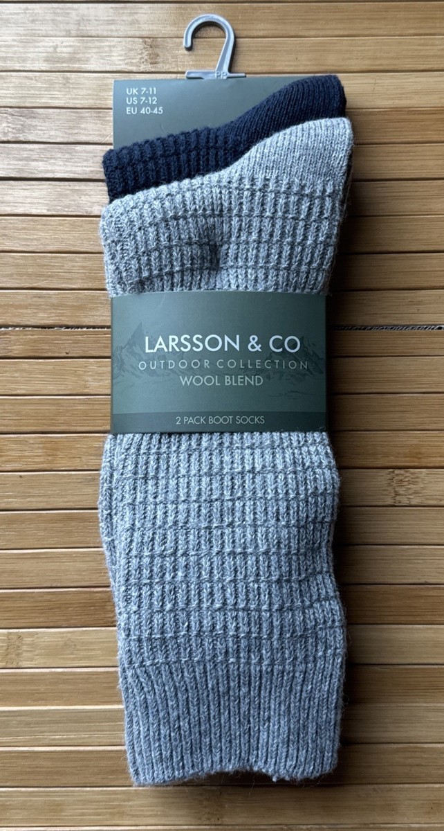 Larsson & Co Men's Wool Blend Boot Socks Outdoor Collection Blue